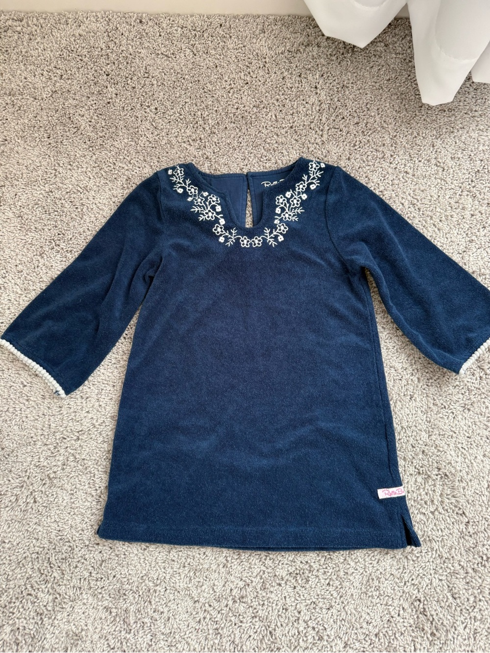 Ruffle Butts Navy Long Sleeve Embroidered coverup